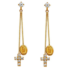 Load image into Gallery viewer, 14K Yellow Gold CZ Hanging Huggies Earrings