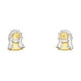 14K Two Tone Gold Jesus Face Post Earrings
