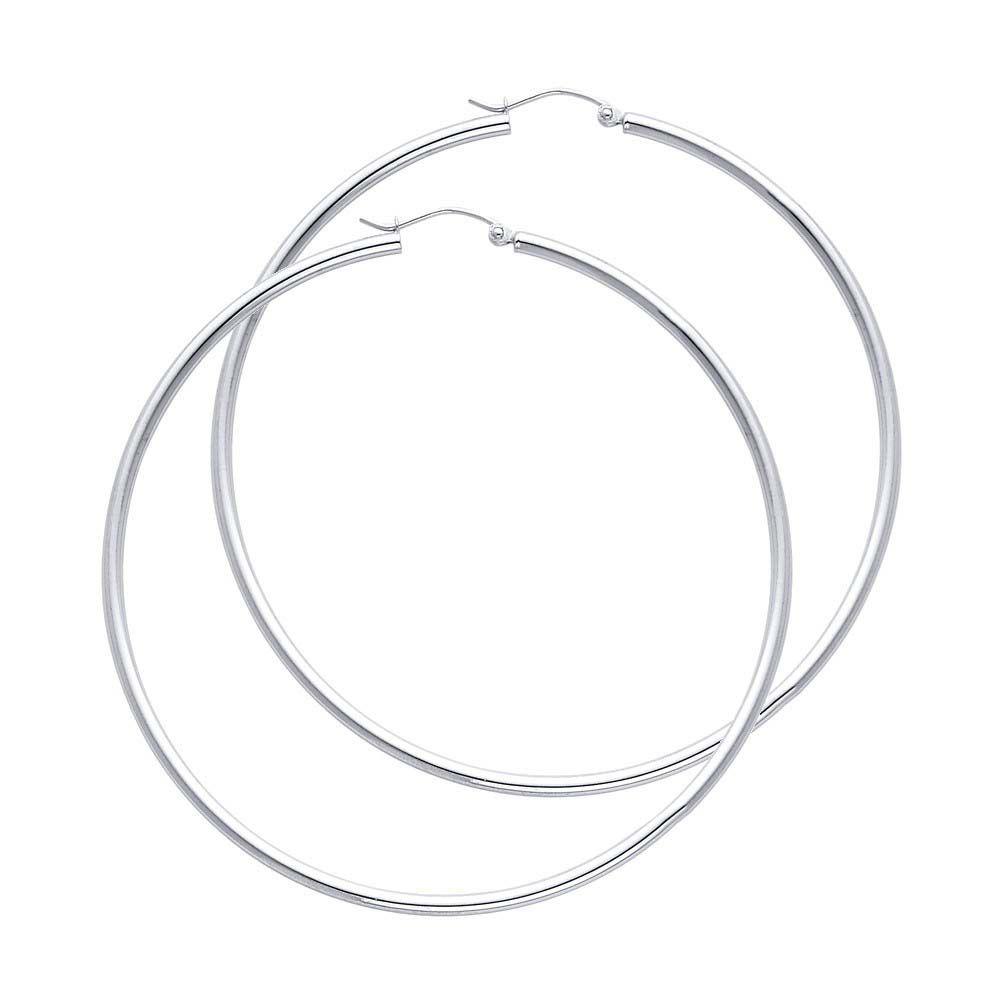14K White Gold 2mm Hoop Earrings
