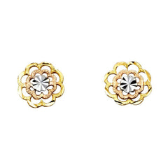 14K Tri Color Flower Post Earrings