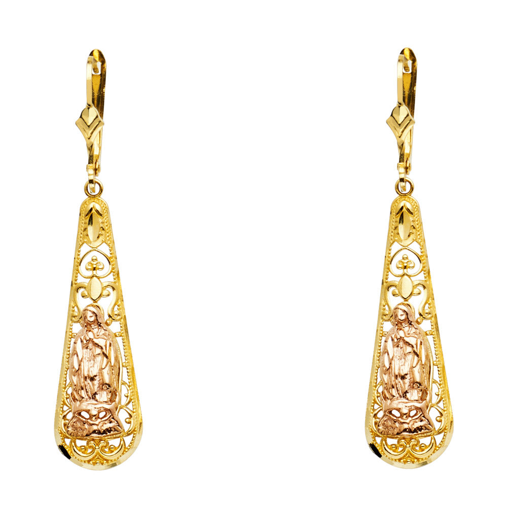 14K Twocolor GUADALUPE T-DROP DANGLE Earring 4grams