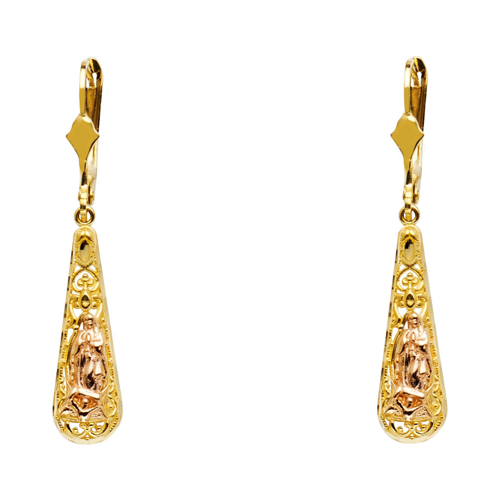 14K Twocolor GUADALUPE T-DROP DANGLE Earring 3grams