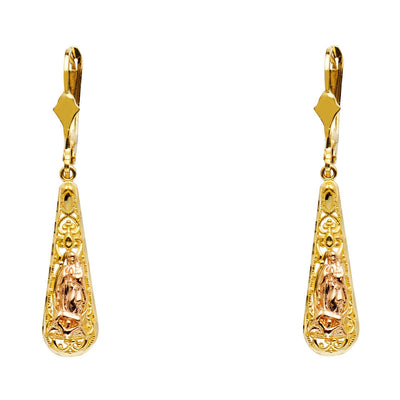 14K Twocolor GUADALUPE T-DROP DANGLE Earring 3grams