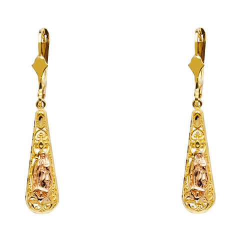 14K Twocolor GUADALUPE T-DROP DANGLE Earring 3grams