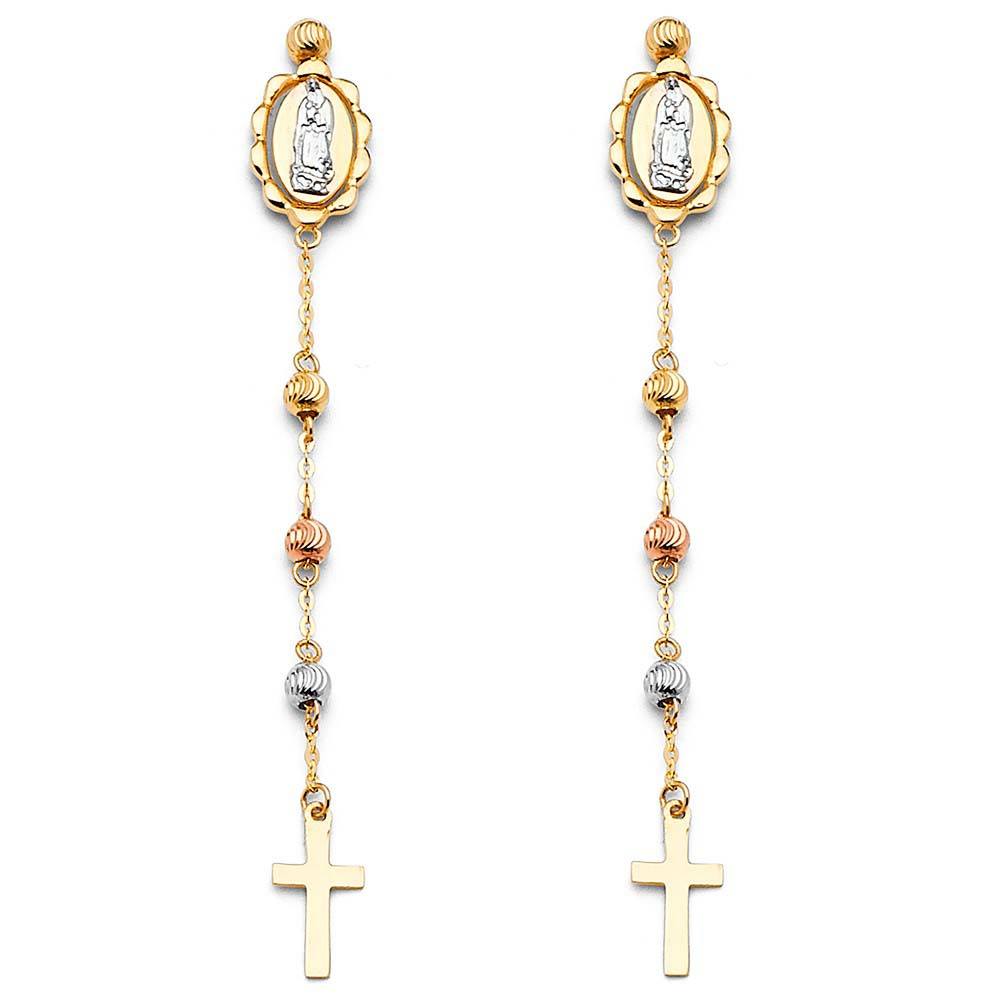 14K Tri Color Hanging Earrings