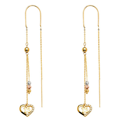 14K Tri Color Hanging Earrings