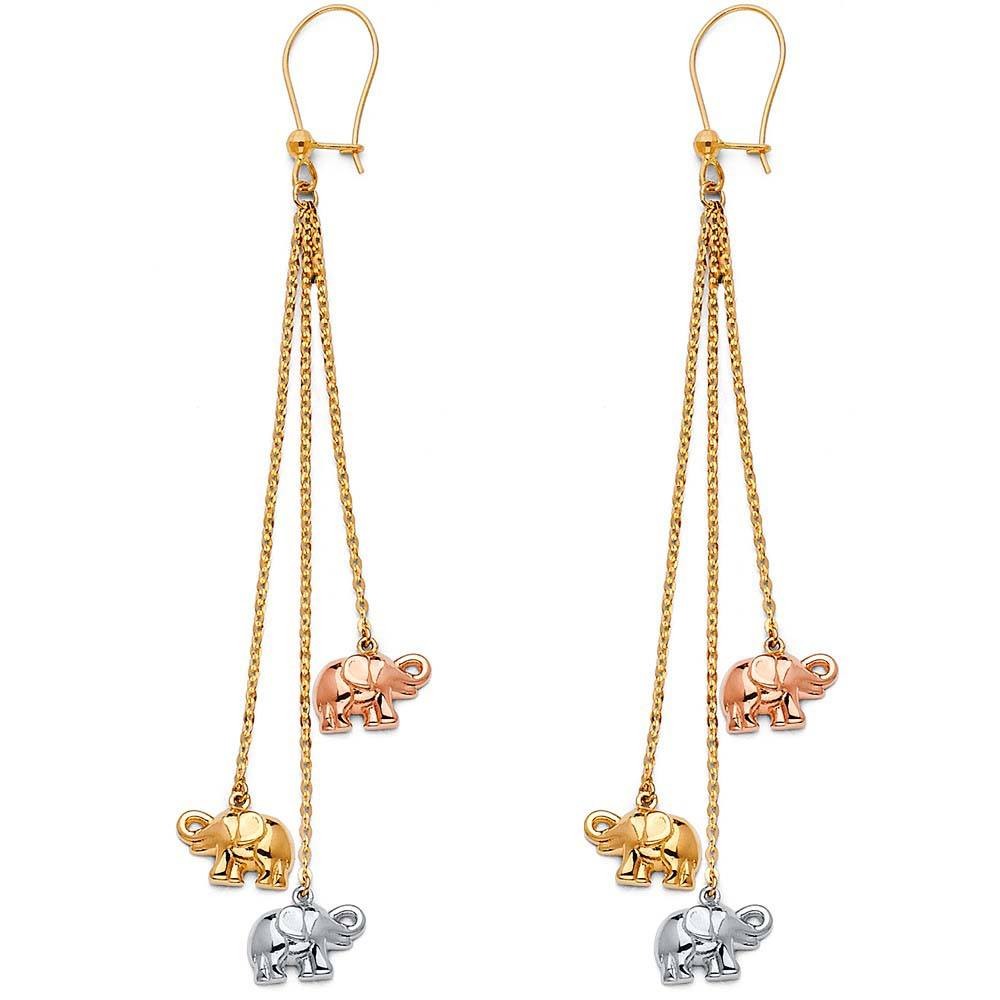 14K Tri Color Hanging Earrings