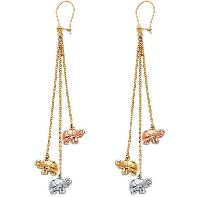14K Tri Color Hanging Earrings