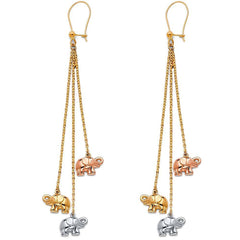 14K Tri Color Hanging Earrings