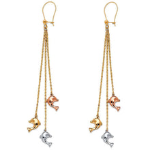 Load image into Gallery viewer, 14K Tri Color Hanging Earrings