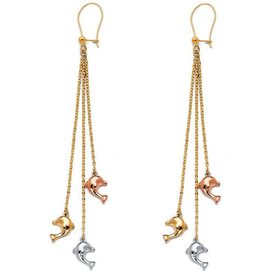 14K Tri Color Hanging Earrings