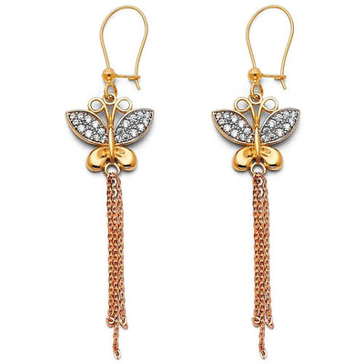 14K Tri Color Hanging Earrings