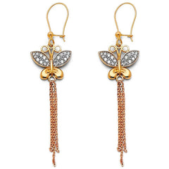 14K Tri Color Hanging Earrings