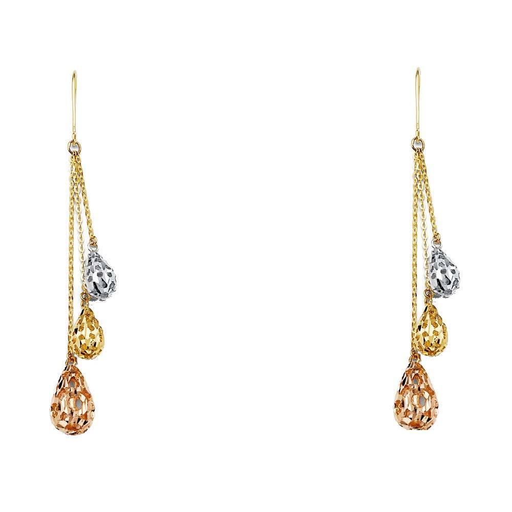 14K Tri Color Hanging Earrings
