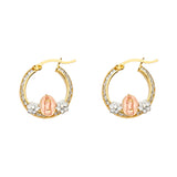 14K Two Tone Gold Fancy Beaded Hoop Earrings