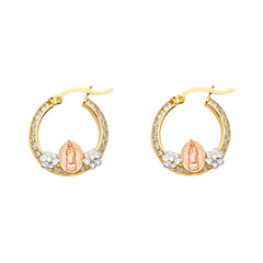 14K Two Tone Gold Fancy Beaded Hoop Earrings