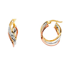 Load image into Gallery viewer, 14K Tri Color Small Fancy Hoop Earrings