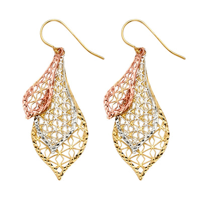 14K Tri Color Gold Design Cut Assorted Earrings