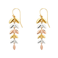 14K Tri Color Hanging Earrings