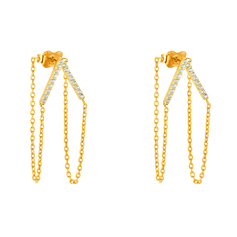 14K Two Tone Gold CZ Hanging Earrings