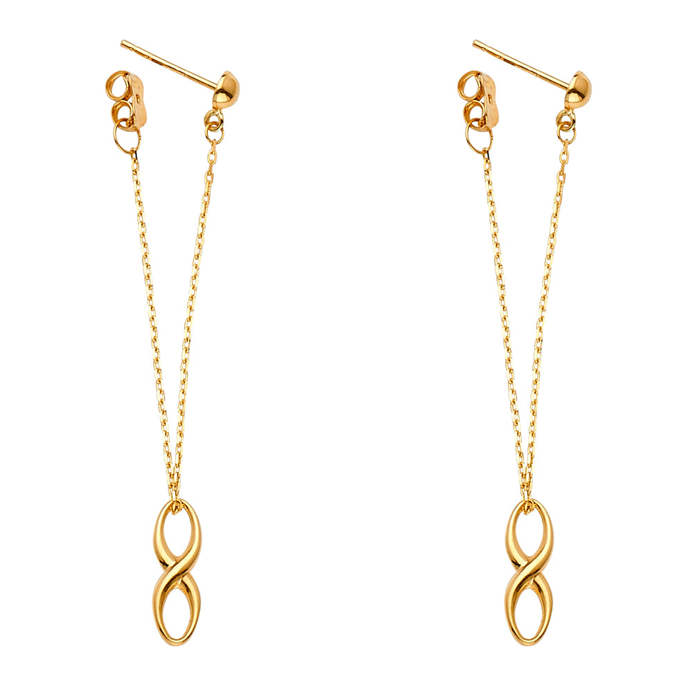 14K Yellow Gold Infinity Screw Back Hanging Earrings