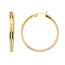 Load image into Gallery viewer, 14K Yellow Gold Clear CZ Channel Hoop Earrings