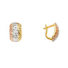 Load image into Gallery viewer, 14k Tri Color Gold Half Round Huggies Earrings