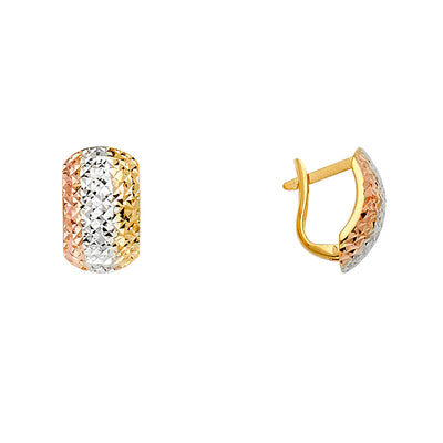 14k Tri Color Gold Half Round Huggies Earrings