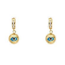 Load image into Gallery viewer, 14K Yellow Evil Eye Dangle Huggies Earring 2.4grams