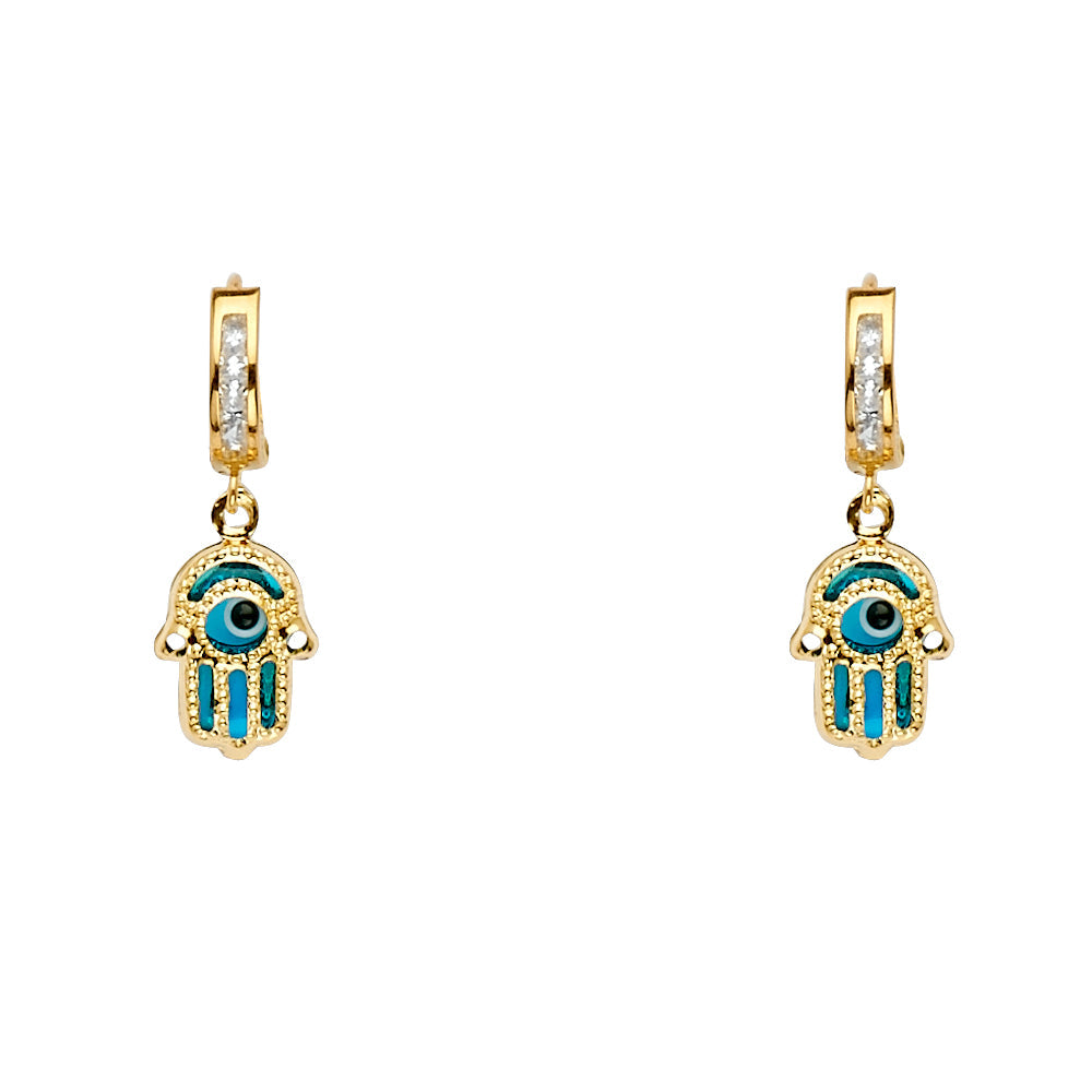 14K Yellow Hamsa Dangle Huggies Earring 1.8grams