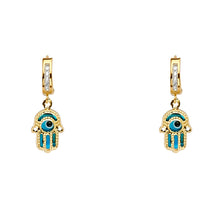 Load image into Gallery viewer, 14K Yellow Hamsa Dangle Huggies Earring 1.8grams