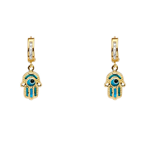 14K Yellow Hamsa Dangle Huggies Earring 1.8grams