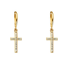 Load image into Gallery viewer, 14K Yellow CZ Channel Set Cross Dangle Earring  1.8grams