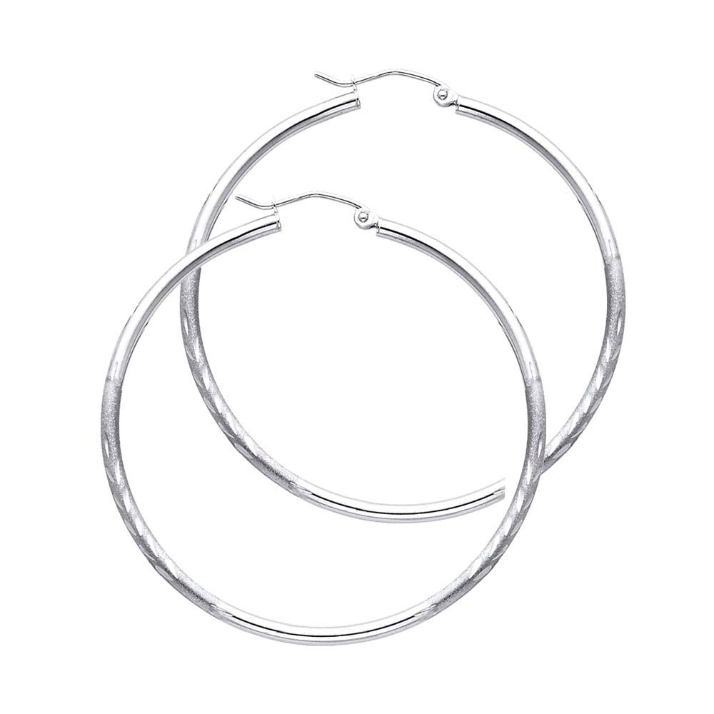 14K White Gold 2mm Diamond Cut GOLD EARRINGS