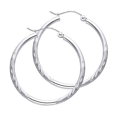 14K White Gold 2mm Diamond Cut GOLD EARRINGS
