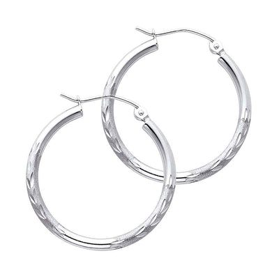 14K White Gold 2mm Diamond Cut GOLD EARRINGS