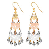 14K Tri Color Gold DC Chandelier Hanging Earrings