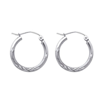 14K White Gold 2mm Diamond Cut GOLD EARRINGS