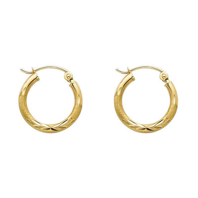 14K Yellow Gold 2mm Diamond Cut Hoop Earrings