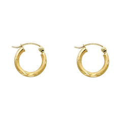 14K Yellow Gold 2mm Diamond Cut Hoop Earrings