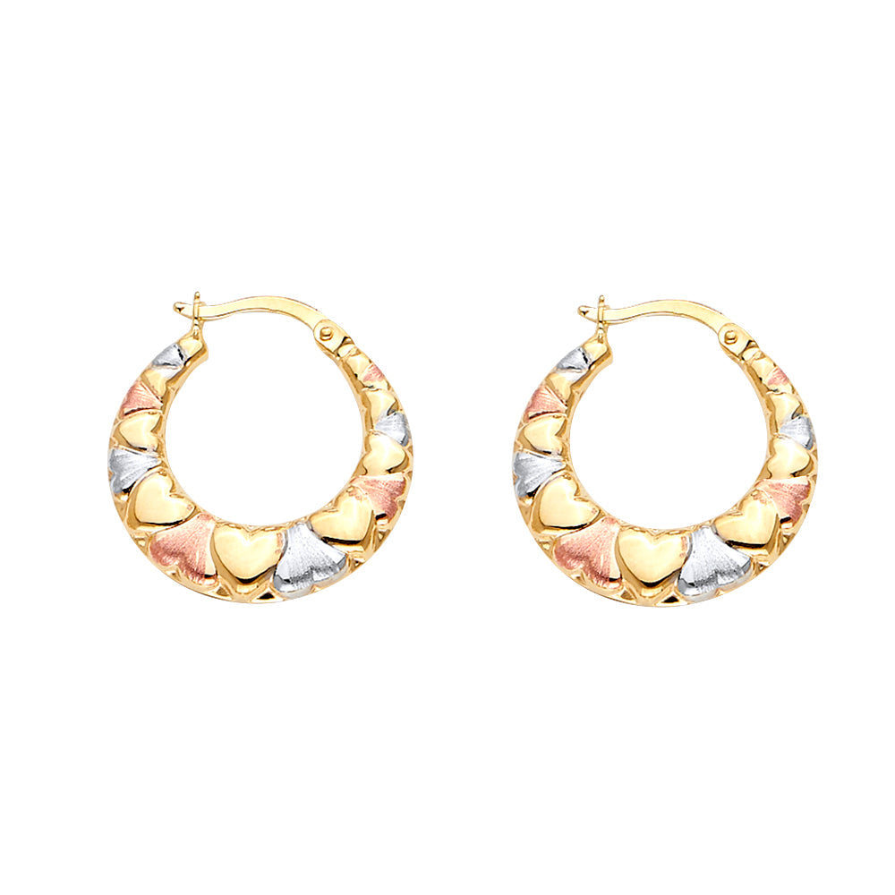 14K Tricolor Double Face Heart Design Hollow Earring Approximately 2.6 Grams