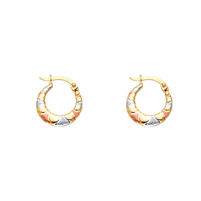 14K Tricolor Double Face Heart Design Hollow Earring Approximately 1.2 Grams