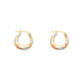 14K Tricolor Double Face Heart Design Hollow Earring Approximately 1.2 Grams