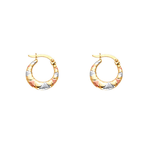 14K Tricolor Double Face Heart Design Hollow Earring Approximately 1.2 Grams