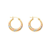 14K Tricolor Double Face Diagonal Design Hollow Earring Approximately 1.5 Grams