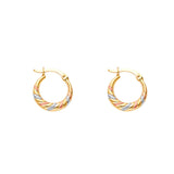 14K Tricolor Double Face Diagonal Design Hollow Earring Approximately 1.1 Grams