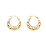 14K Tricolor Double Face Designed Round Hollow Earring Approximately 2.1 Grams