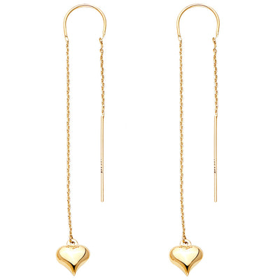 14K Yellow Double Lines Chain Heart Earring