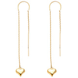 14K Yellow Double Lines Chain Heart Earring