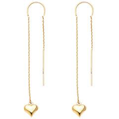 14K Yellow Double Lines Chain Heart Earring